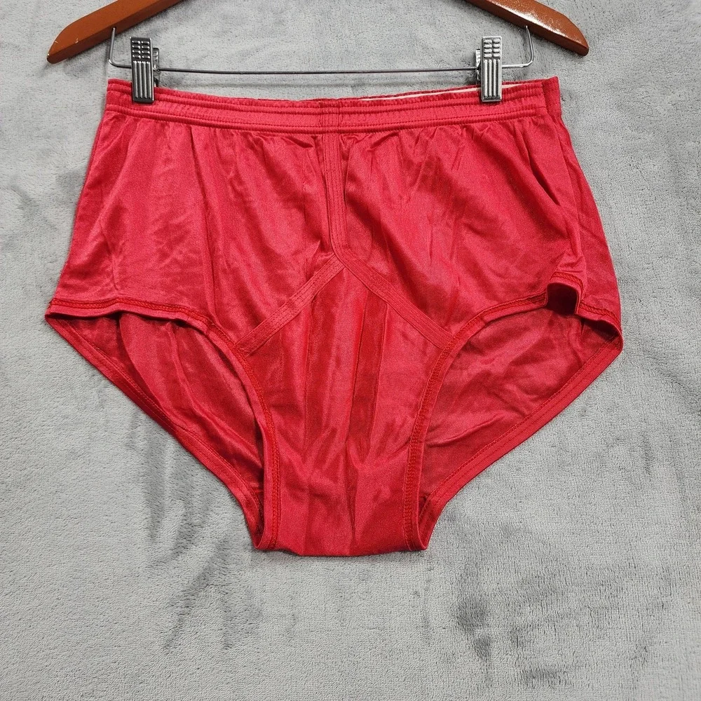 Vintage Jockey Briefs Mens 40 Red Nylon Tricot High Rise Satin Underwear Stretch